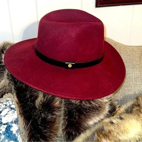 ALL SAINTS Designer Women’s Wool Logo Rivet Lux Fedora Wide Brim Hat - Picture 2 of 15